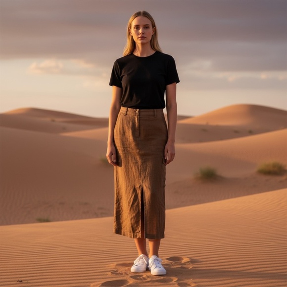 Magaschoni Minimalist Linen Cargo Maxi Skirt in Rich Brown